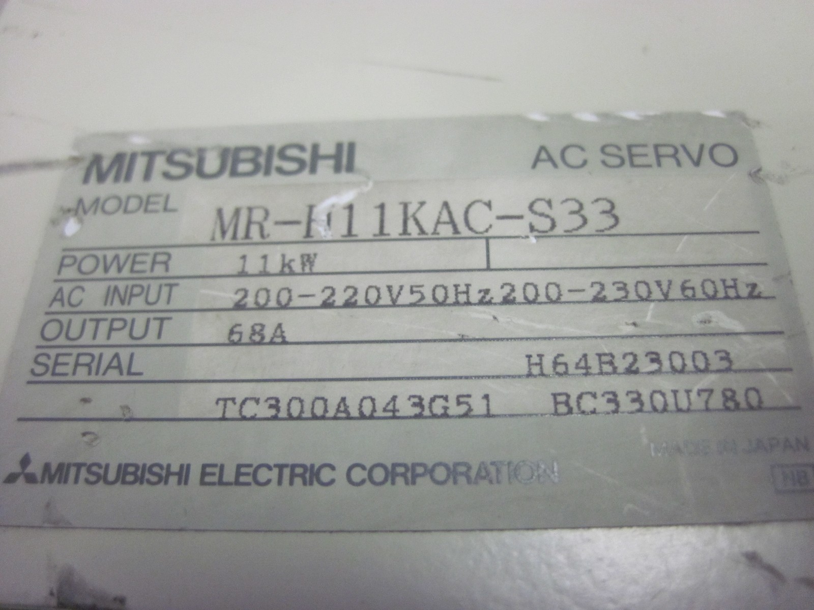 100% WARRANTY Mitsubishi MR-H11KAC-S33 Servo Drive (DESCRIPTION FOR CONDITION)