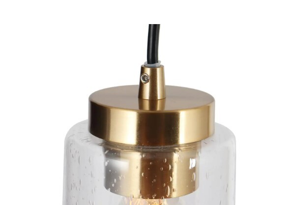 Zevni 4.7 in. 1-Light Brass Gold/Black Mini Pendant Light, Seeded Glass Pendant