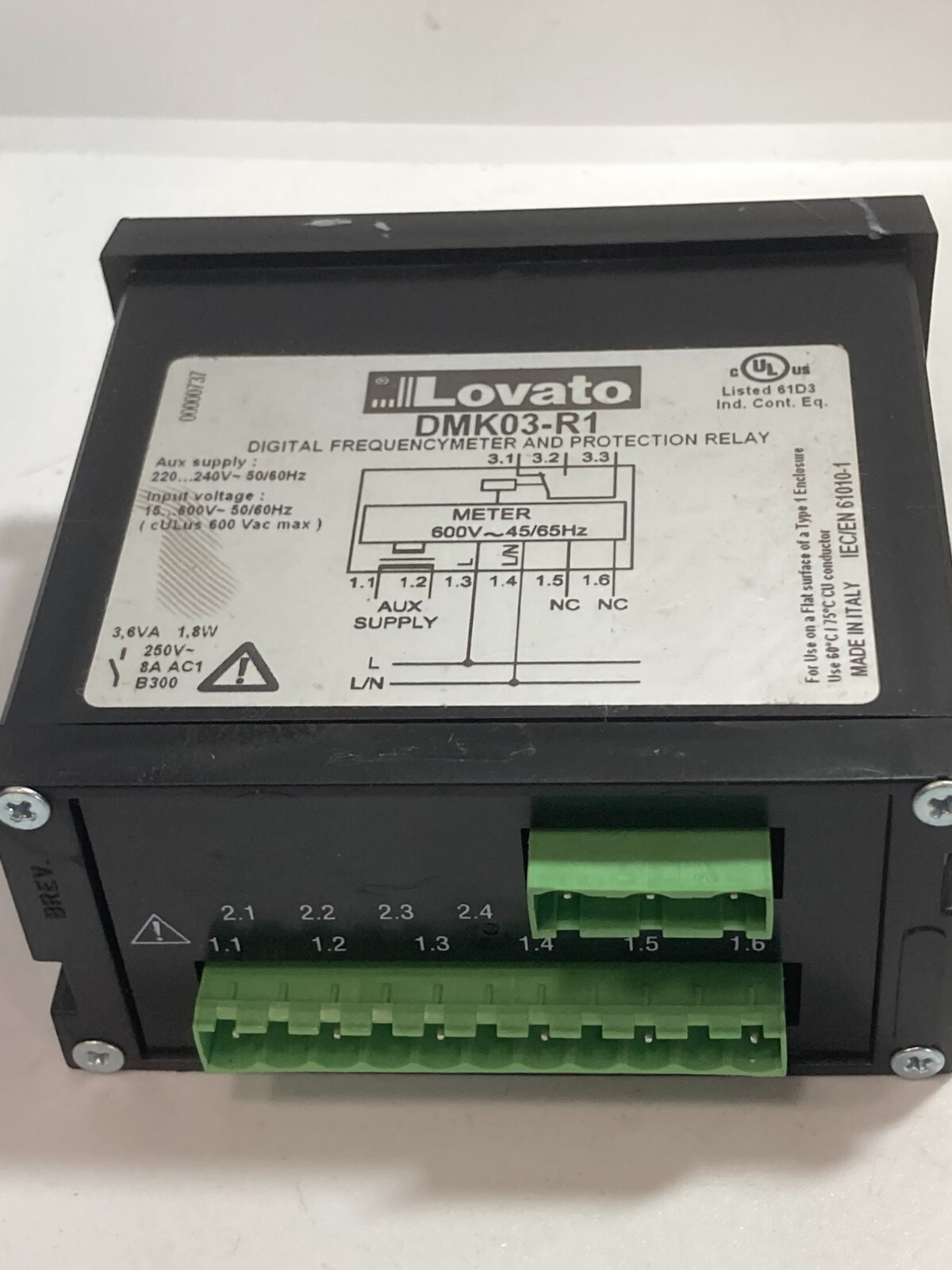 LOVATO DMK03-R1 DIGITAL FREQUENCY METER AND PROTECTION RELAY 220-240V NNB