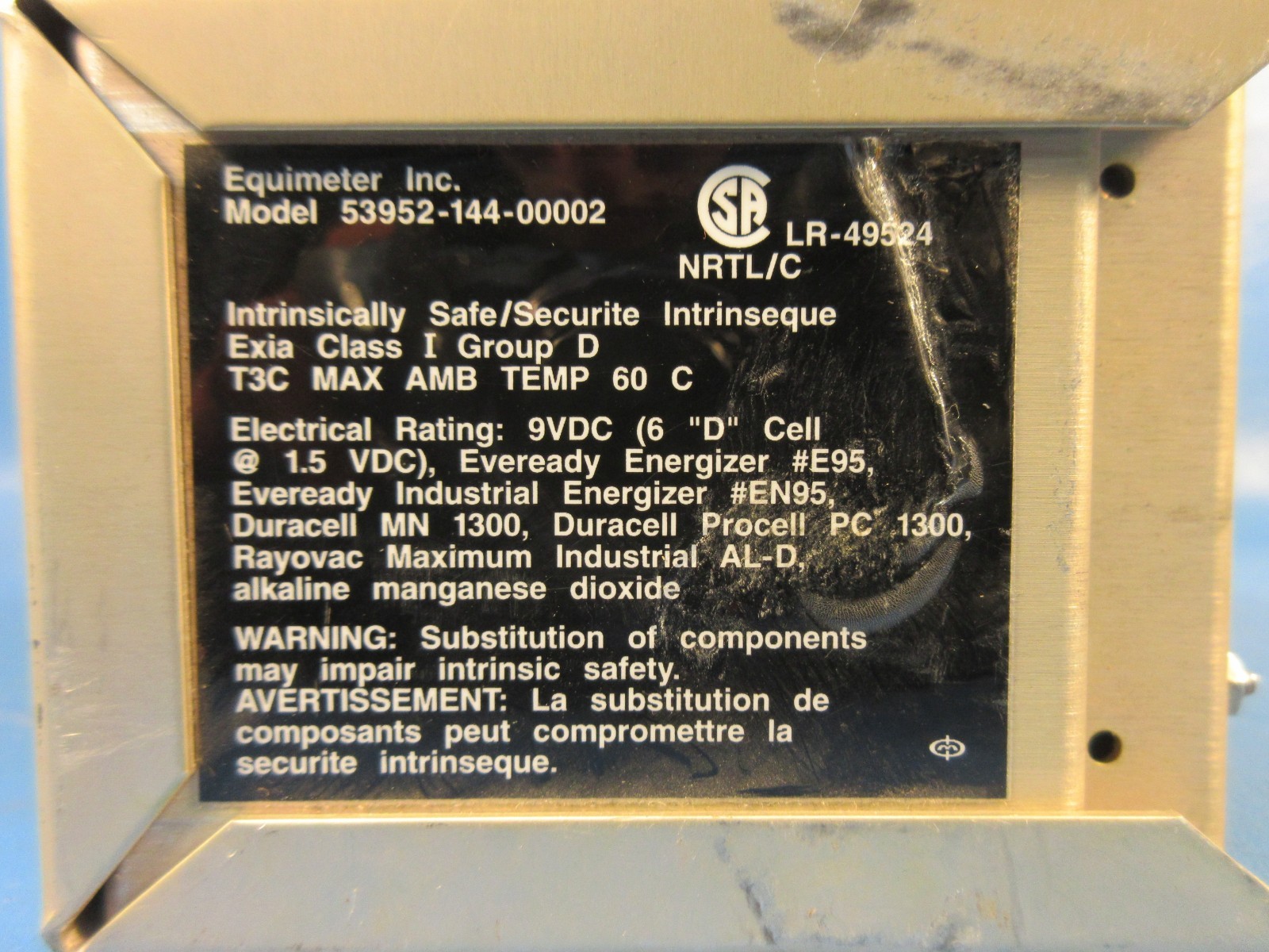 USED Equimeter 53952-144-00002 Alkaline Battery Pack LR-49524