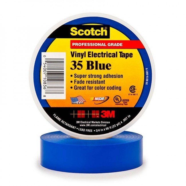 NEW Box of 100 3M Scotch 80-6108-3392-5 35-Blue Vinyl Electrical Tape 66ft 3/4