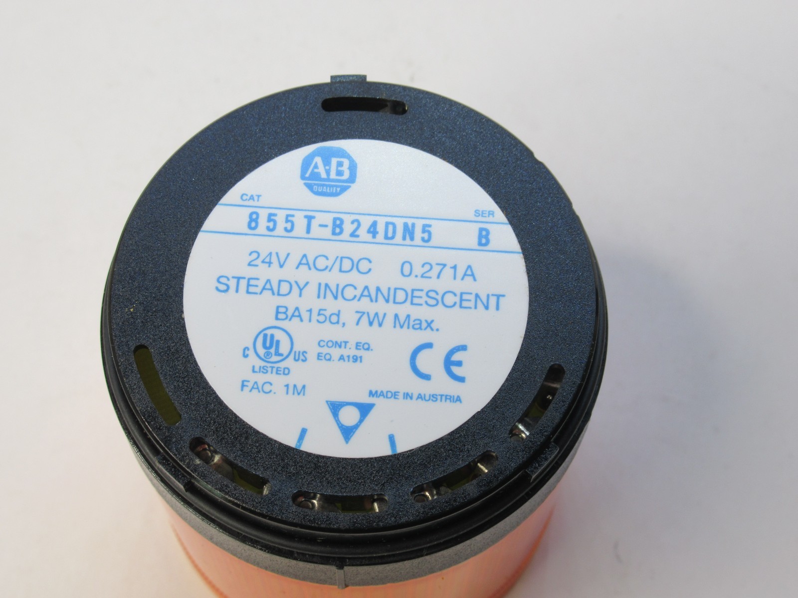 (NEW) ALLEN BRADLEY 855T-B24DN5 , 855TB24DN5 Ser. B Stack Light, Amber