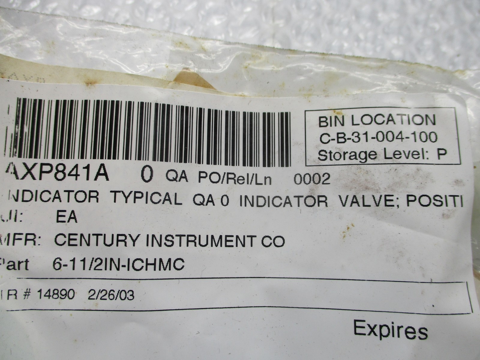 CENTURY INSTRUMENT 6-11/21N-ICHMC AXP841A VALVE NSNP