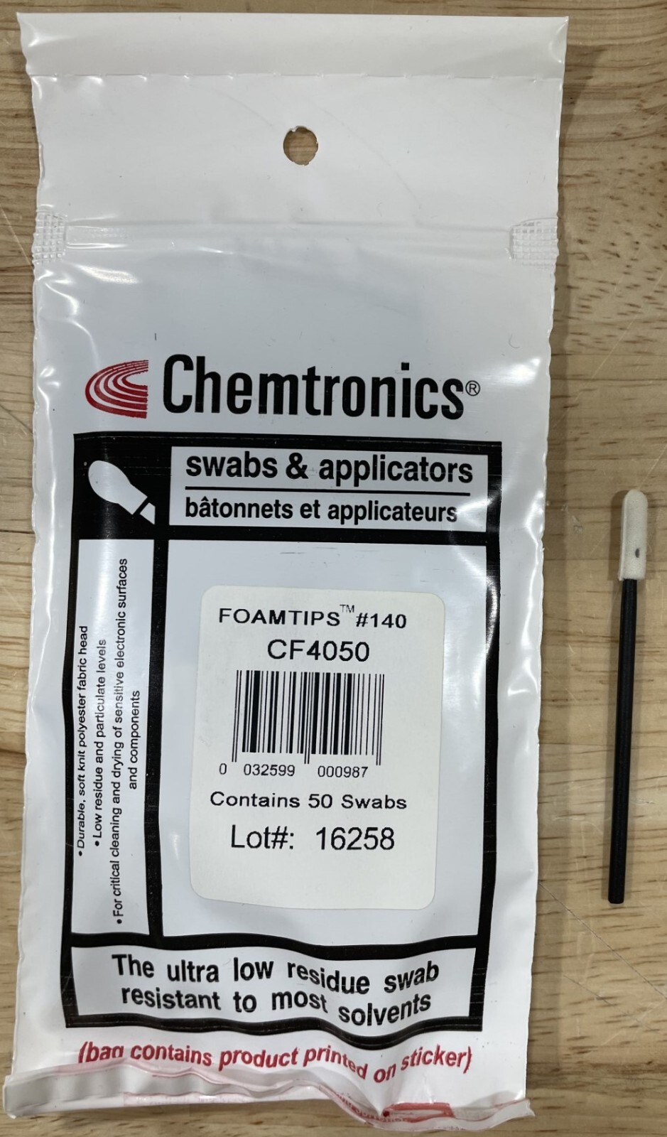 Chemtronics CF4050 Foamtip Swab, 2.87″ Length, 0.5″ Tip, 50 Count Bag