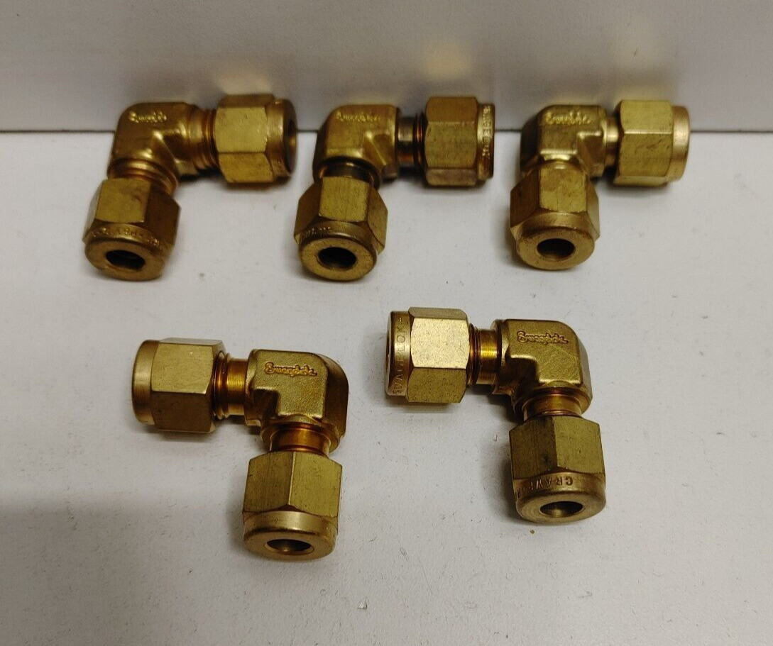 LOT OF 5 NEW OLD STOCK! SWAGELOK 1/4″ TUBE BRASS ELBOWS B-400-9