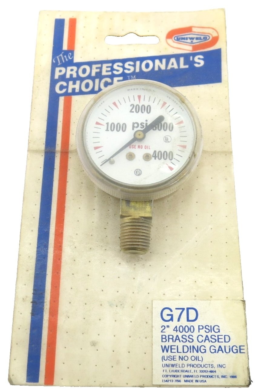 UNIWELD G7D Welding Gauge 2″ Brass 4000PSI 1/4 NPT New Sealed