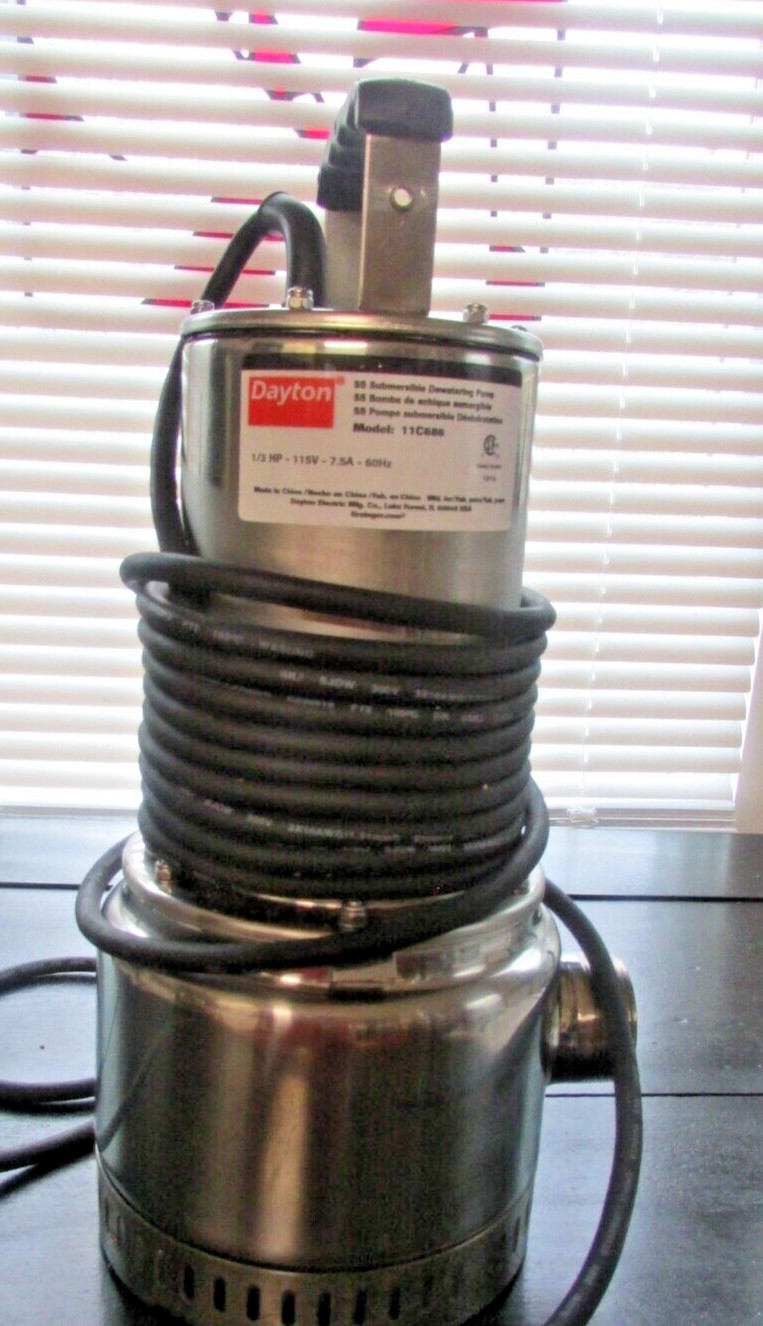 Dayton 11C686 Submersible Dewatering Pump 1/3HP 115V 75A 60Hz