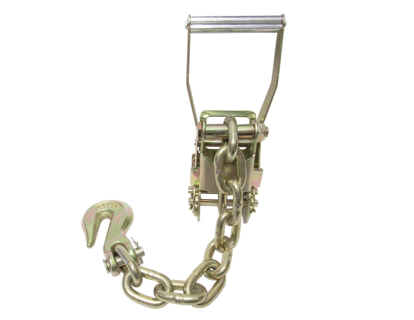 2″ Long Handle Ratchet w/ 1 ft of 3/8″ Grade 70 Chain w/ Grab Hook Tie Down Tow