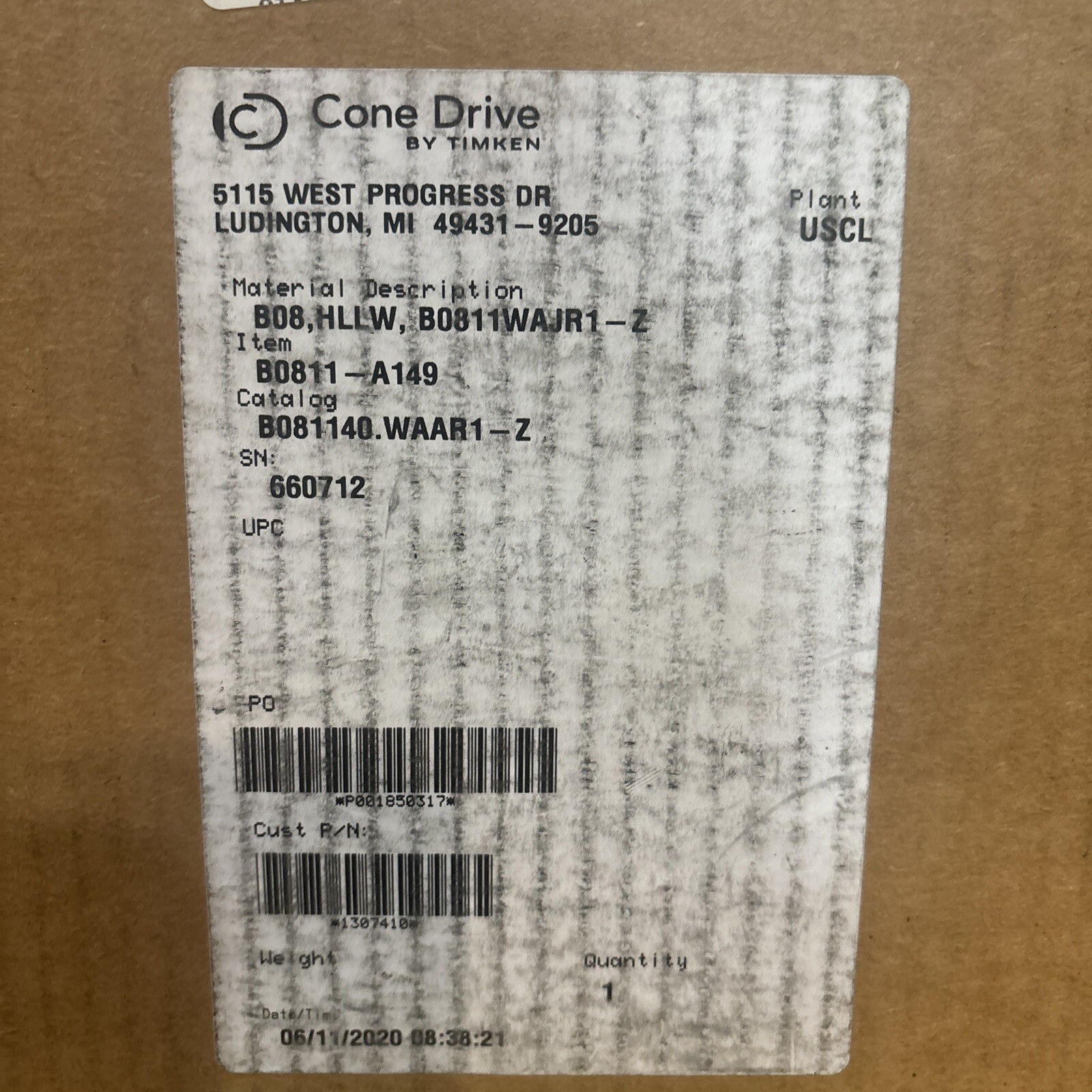 CONE DRIVE B0811-A149, B081140.WARJ1-Z, Stainless Hardware Nickel Plated
