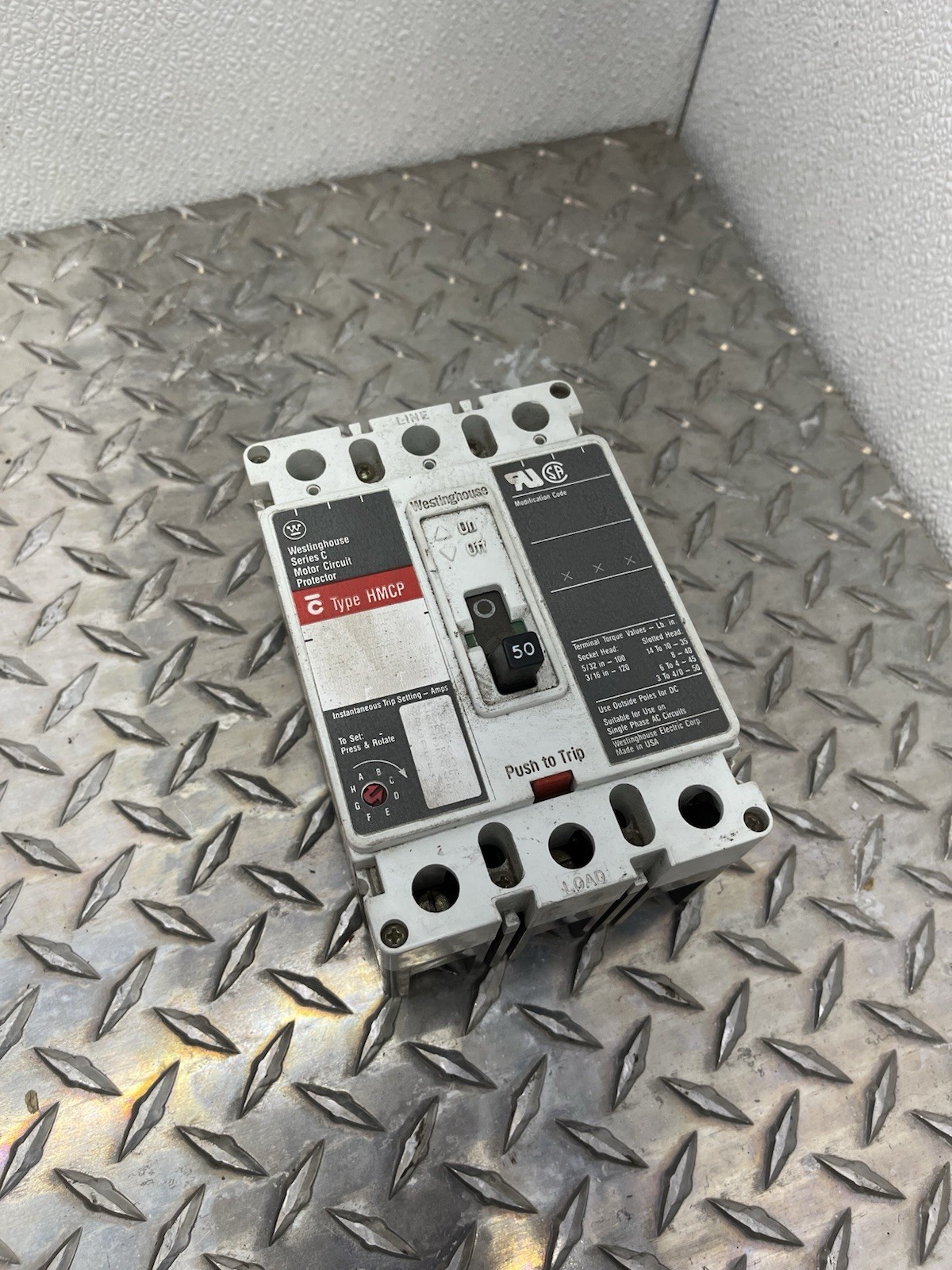 Westinghouse HMCP050K2C 50A Circuit Breaker Matte 480/600V 3P Type HMCP 50 Amp