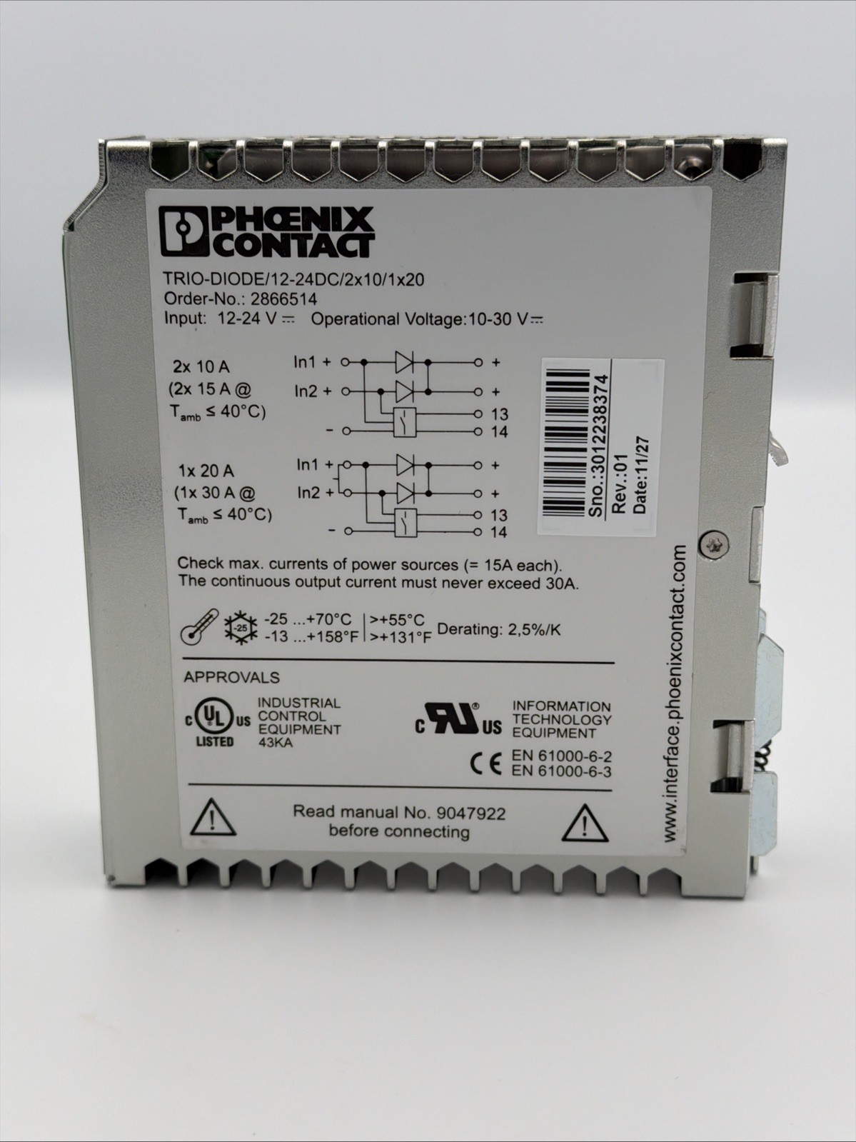 PHOENIX CONTACT TRIO-DIODE/12-24DC/2X10/1X20