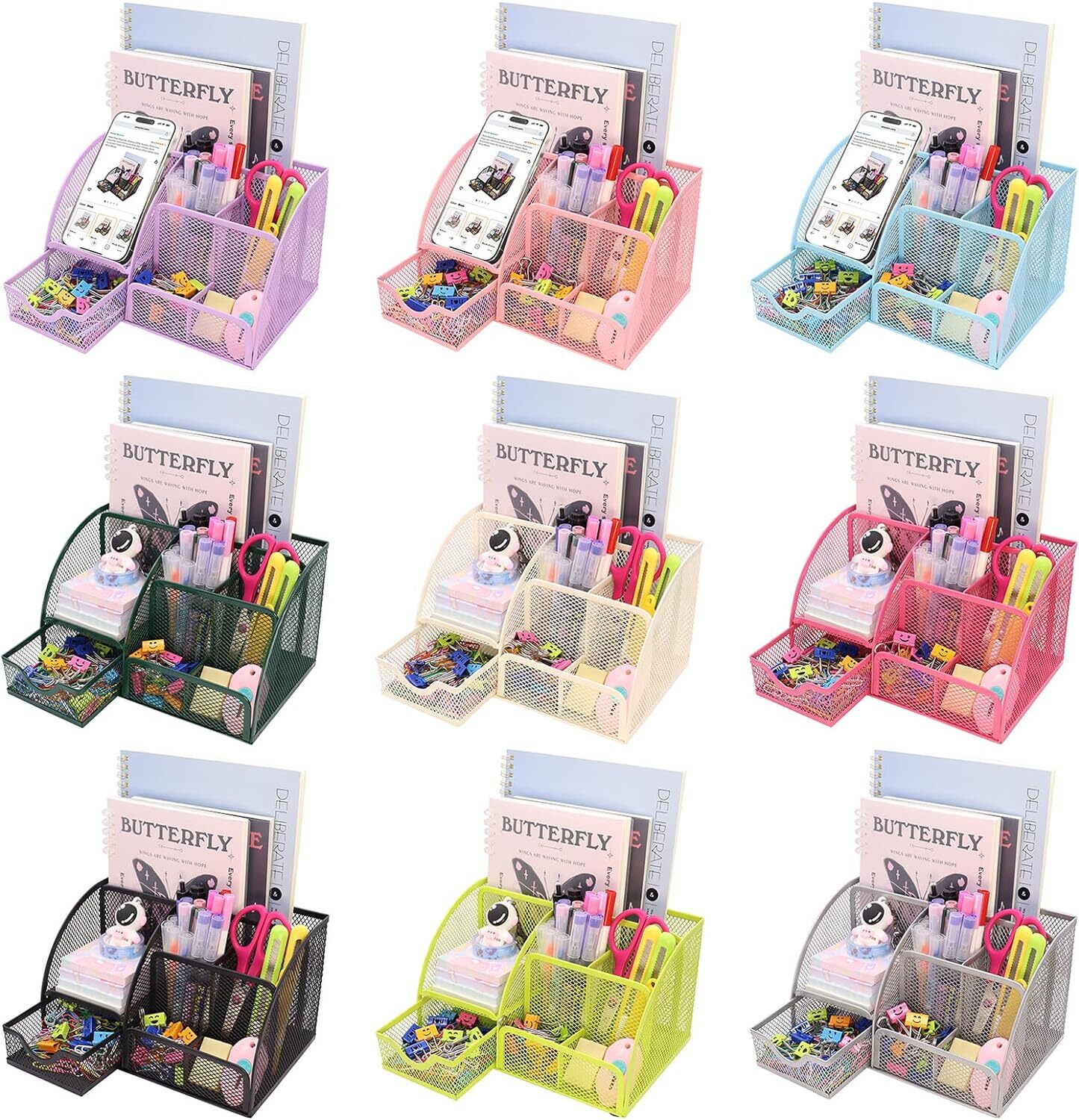 Mesh Desk Organizer Desktop Office Supplies Stationary with 6 Black