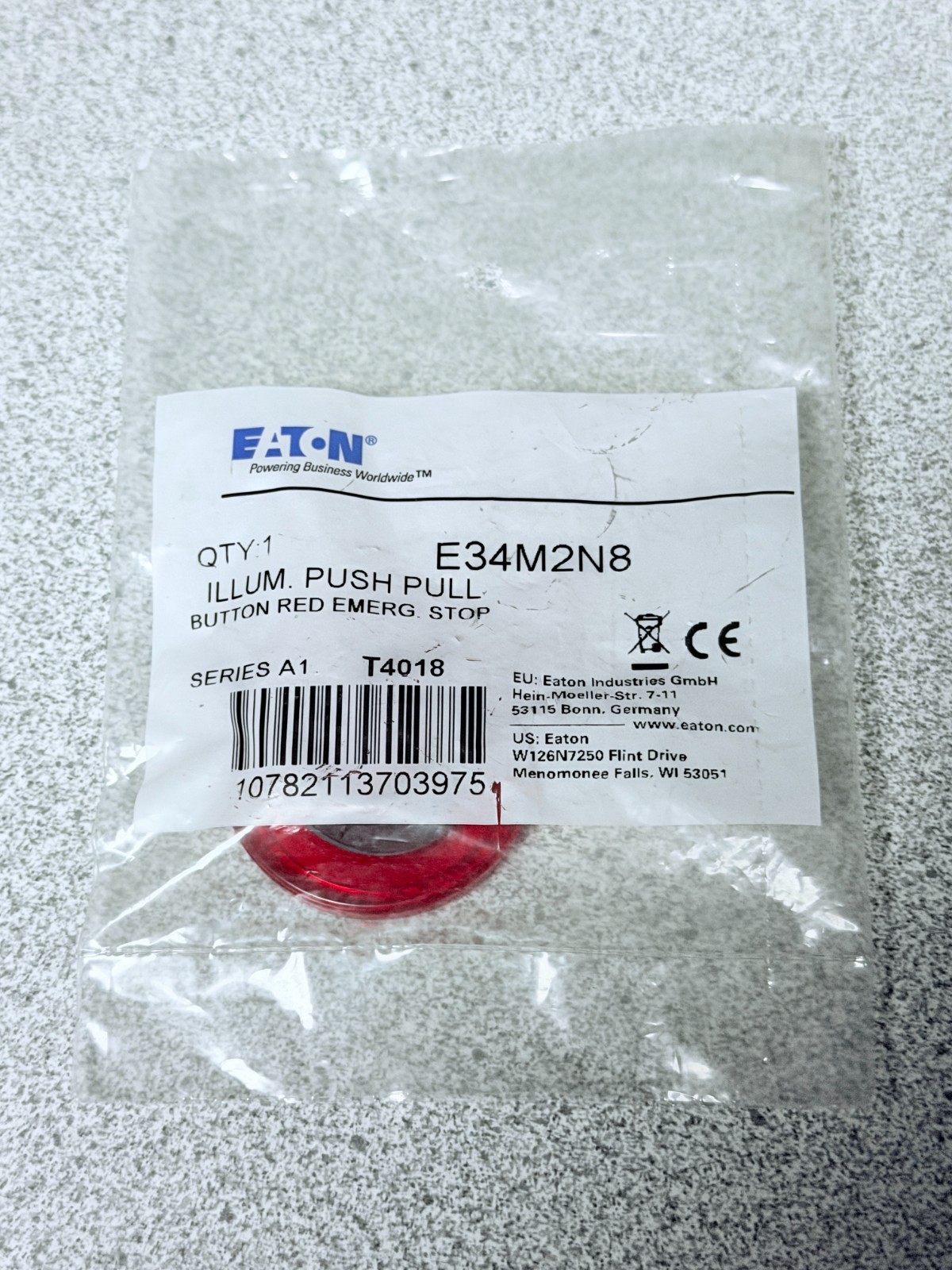 NEW EATON CUTLER HAMMER E34M2N8 EMERGENCY STOP PUSH PULL BUTTON LENS PLASTIC RED