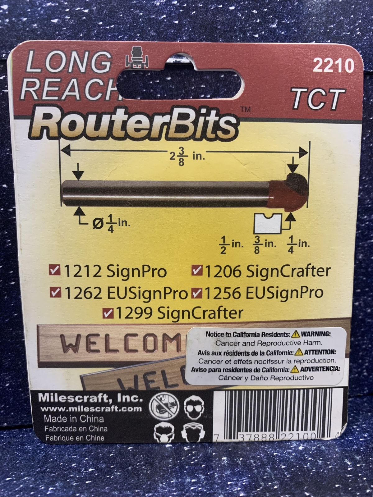 Milescraft Long Reach Router Bit Set, 1/4″ Shank, 2 3/8″ Long, #2210 3pcs