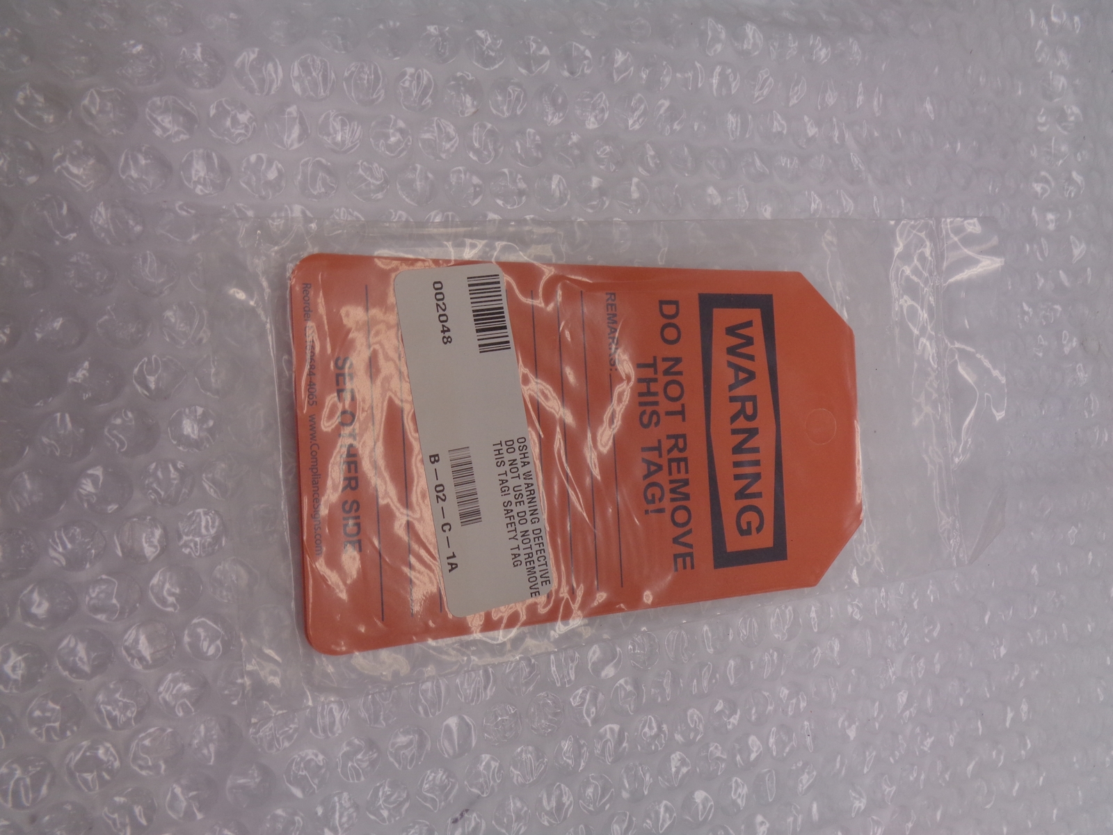 INDUSTRIAL SPARE B-02-C-1A WARNING TAG PKG OF 10 NSNP