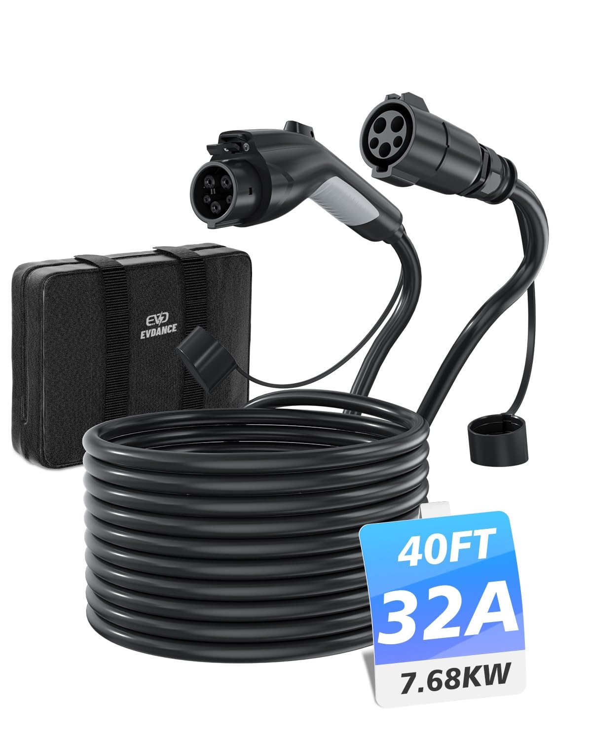 40FT Heavy Duty J1772 EV Charger Extension Cord, 32A, 7.6kw, 110V-240V