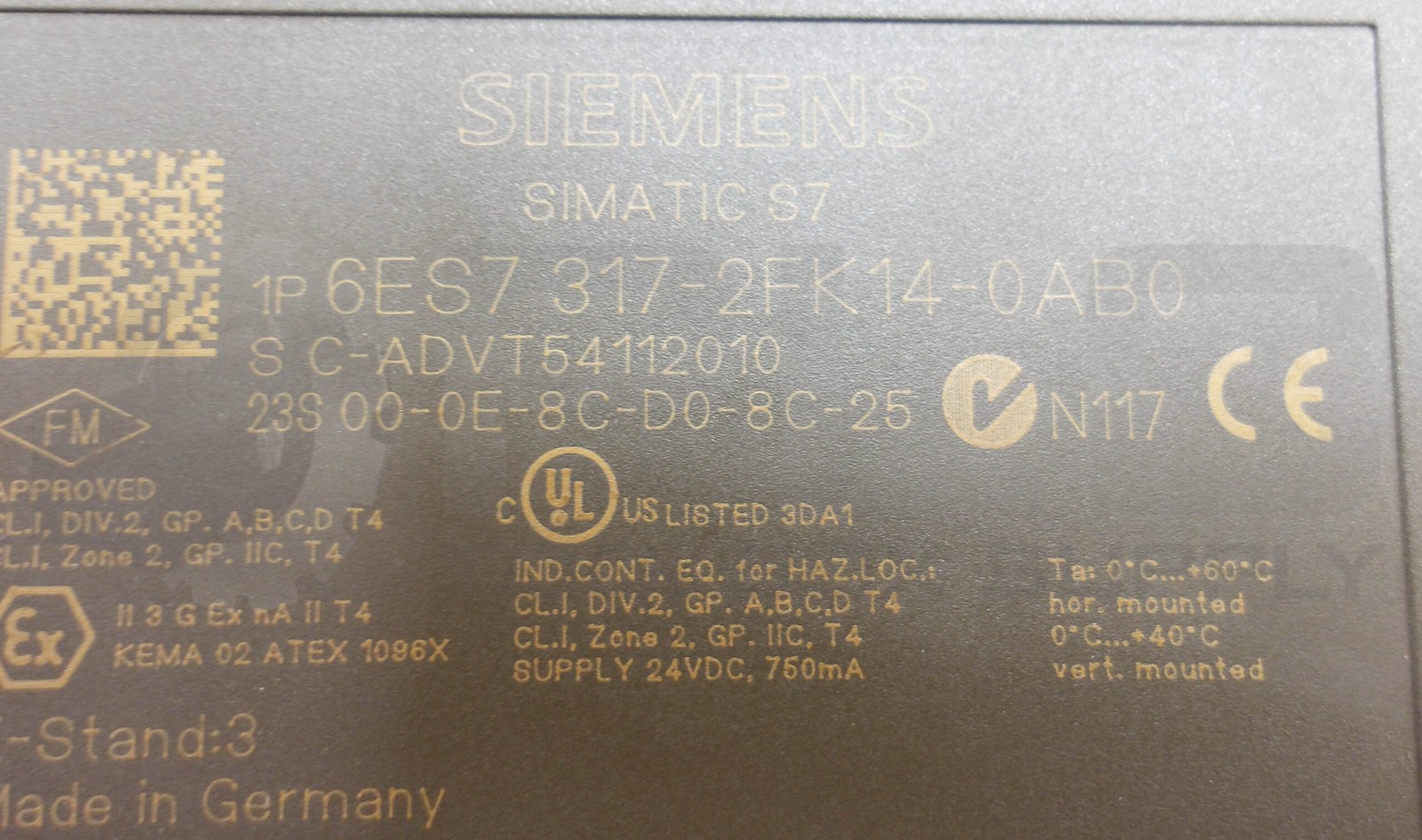 SIEMENS 6ES7 317-2FK14-0AB0 CPU MODULE W/ 6ES7 972-0BB52-0XA0 BUSCONNECTOR