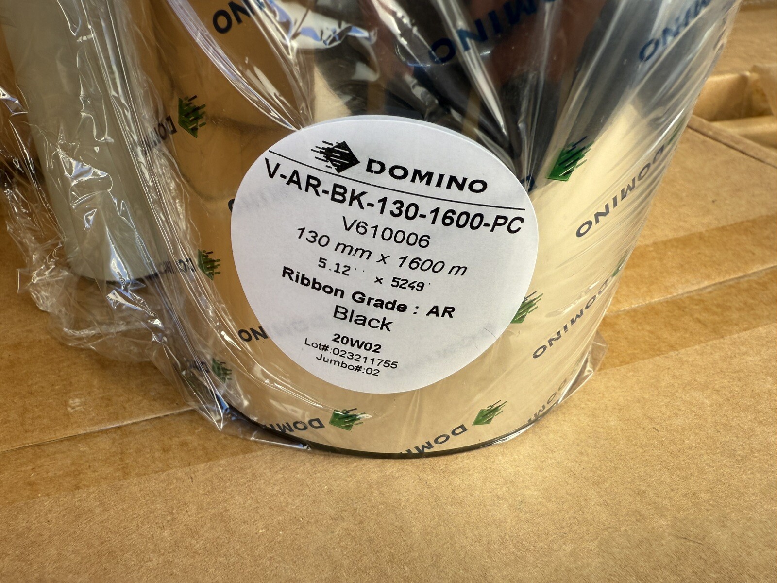 Box Of 5 Domino V-AR-BK-130-1600-PC Transfer Ribbon AR Black 130mm X 1600m *New