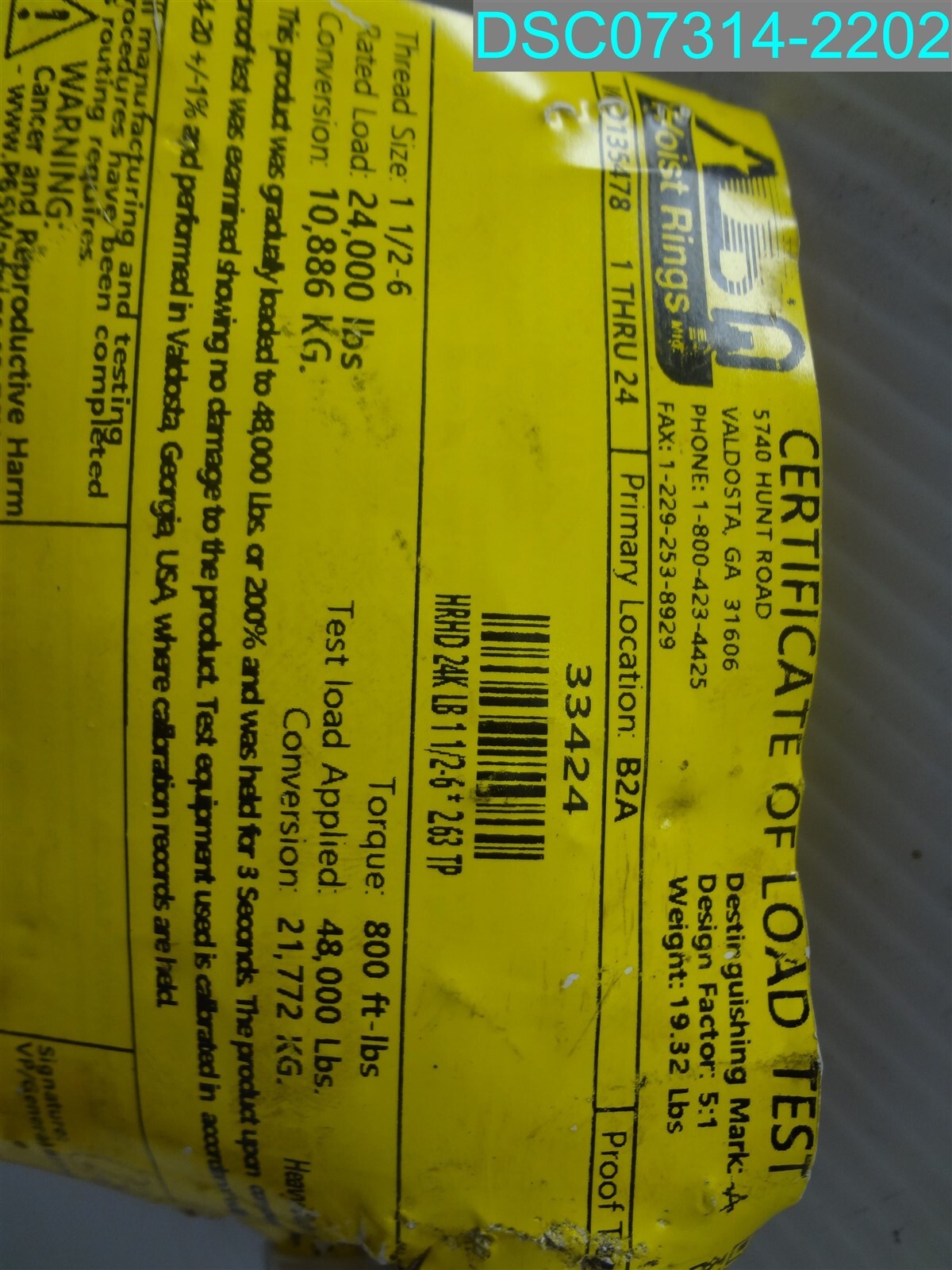 Heavy Duty Hoist Ring, 24,000 lb 33424 1-1/2″-6