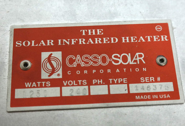 NEW CASSO-SOLAR 1250W 240V CERAMIC SOLAR INFRARED HEATER 9-1/2″LX2-1/2″WX1″H