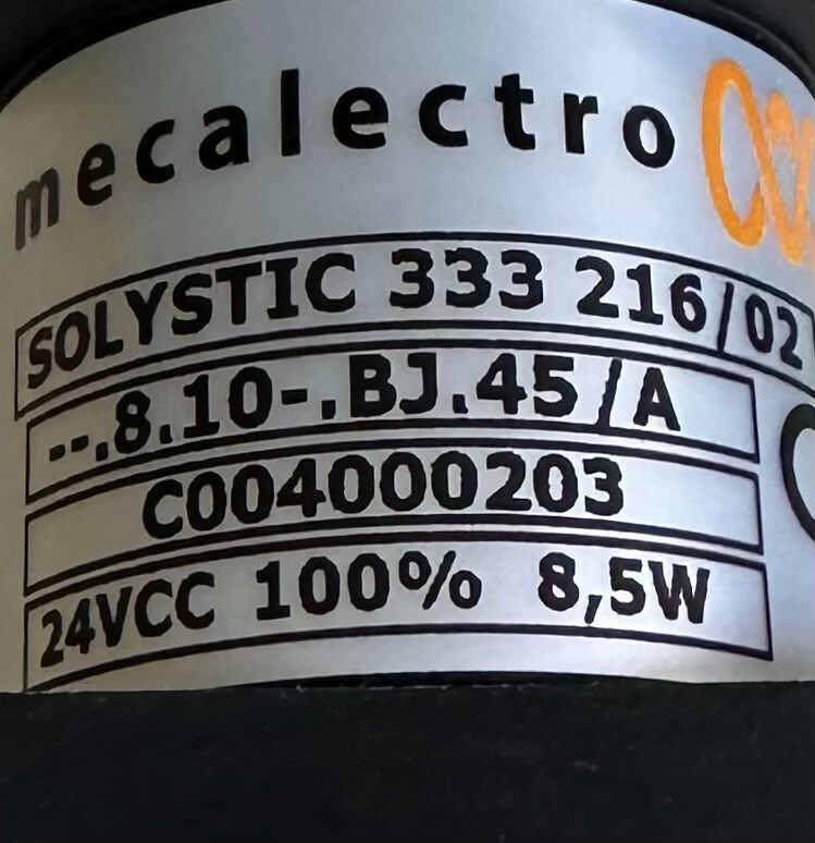 NEW MECALECTRO SOLYSTIC 333 216/02 SOLENOID –.8.10-.BJ.45/A C004000203 24VCC