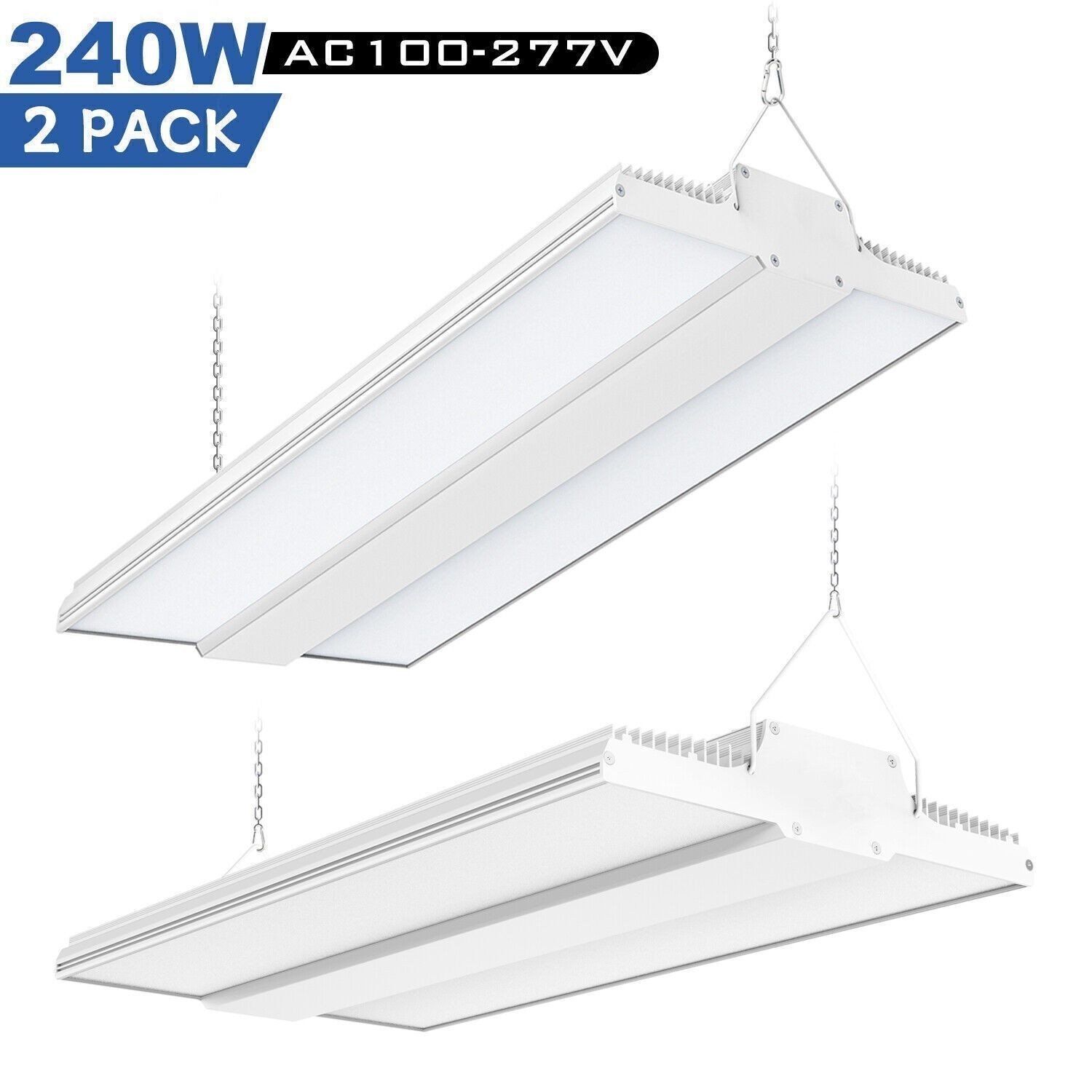 2 Pack LED Linear High Bay Light 240W Commercial Warehouse Shop Lighting 36000lm