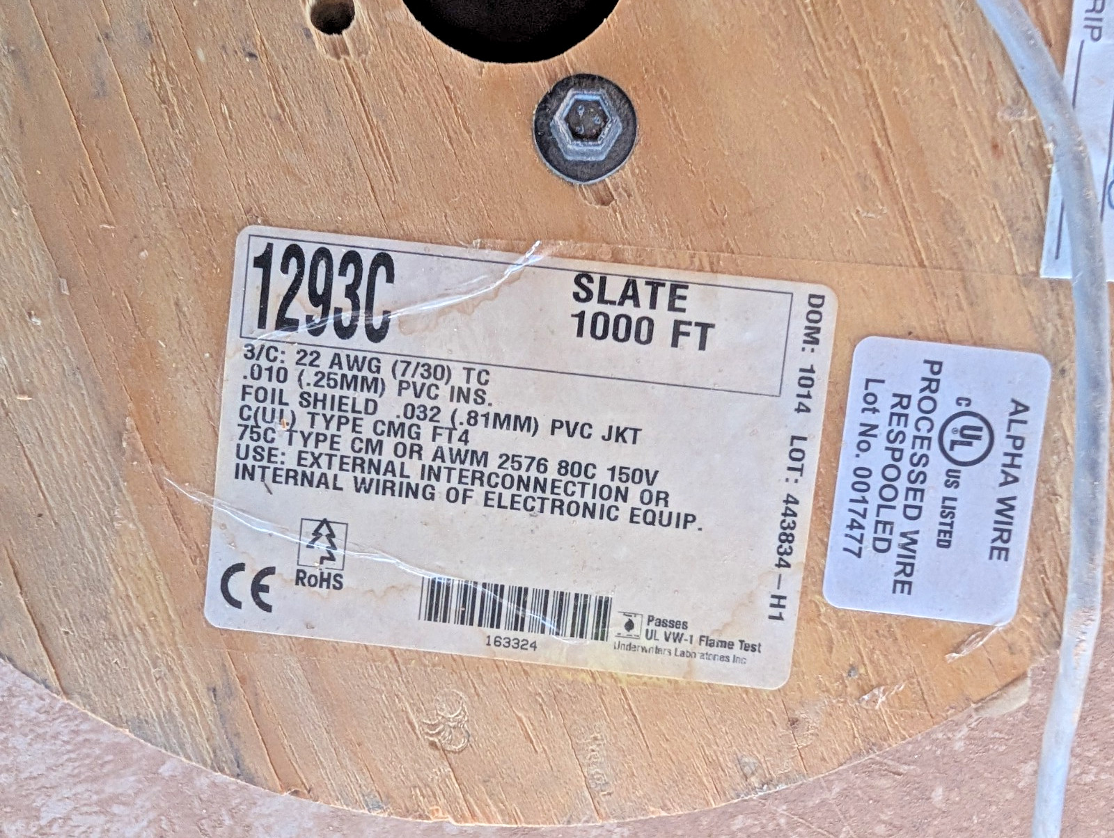 NEW ALPHA WIRE 1294C 22 AWG Shielded Wire 1000 FT