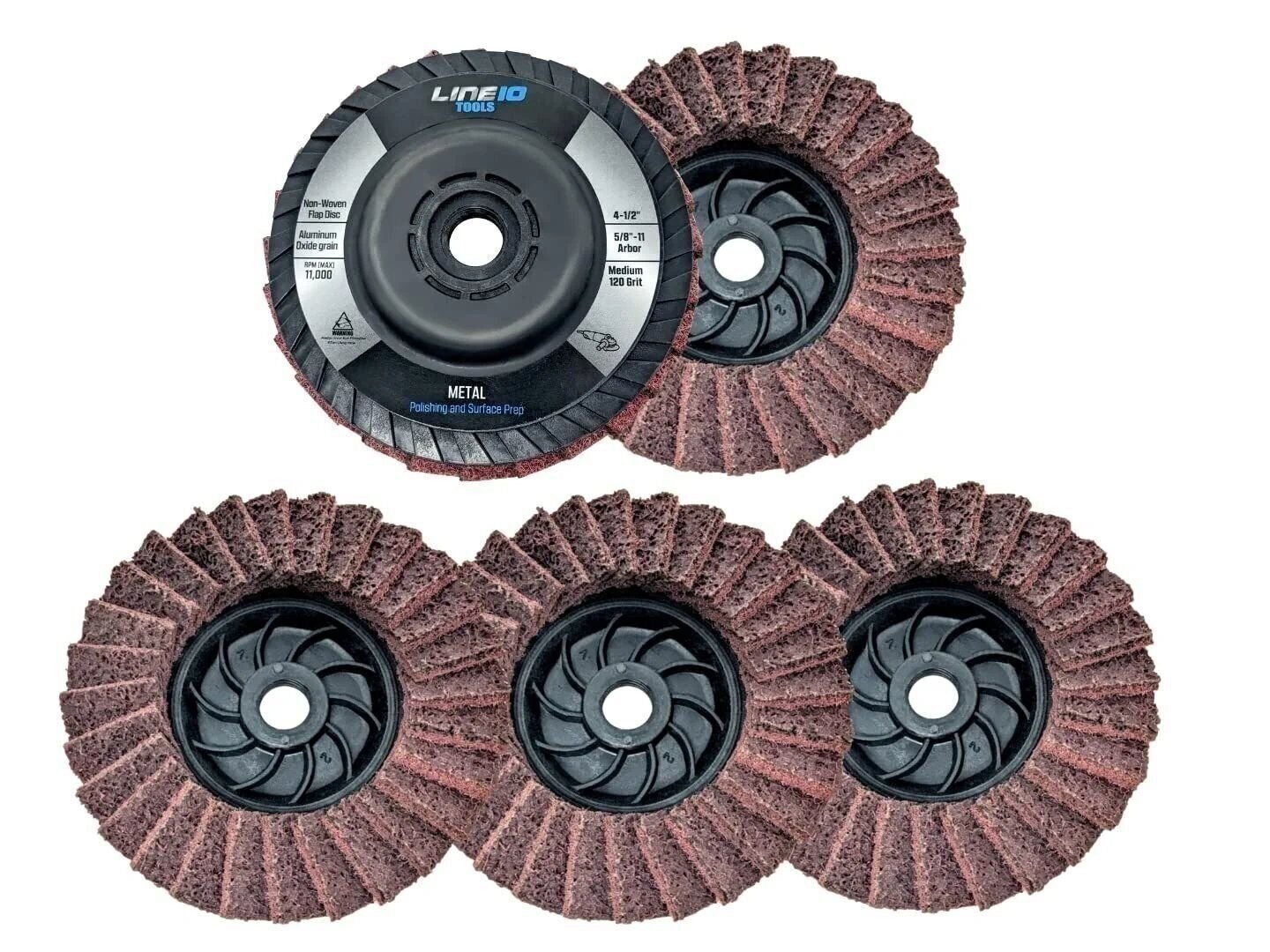 5pk Red Non-Woven Abrasive Flap Disc 4-1/2″ with 5/8-11 Threaded Arbor for…