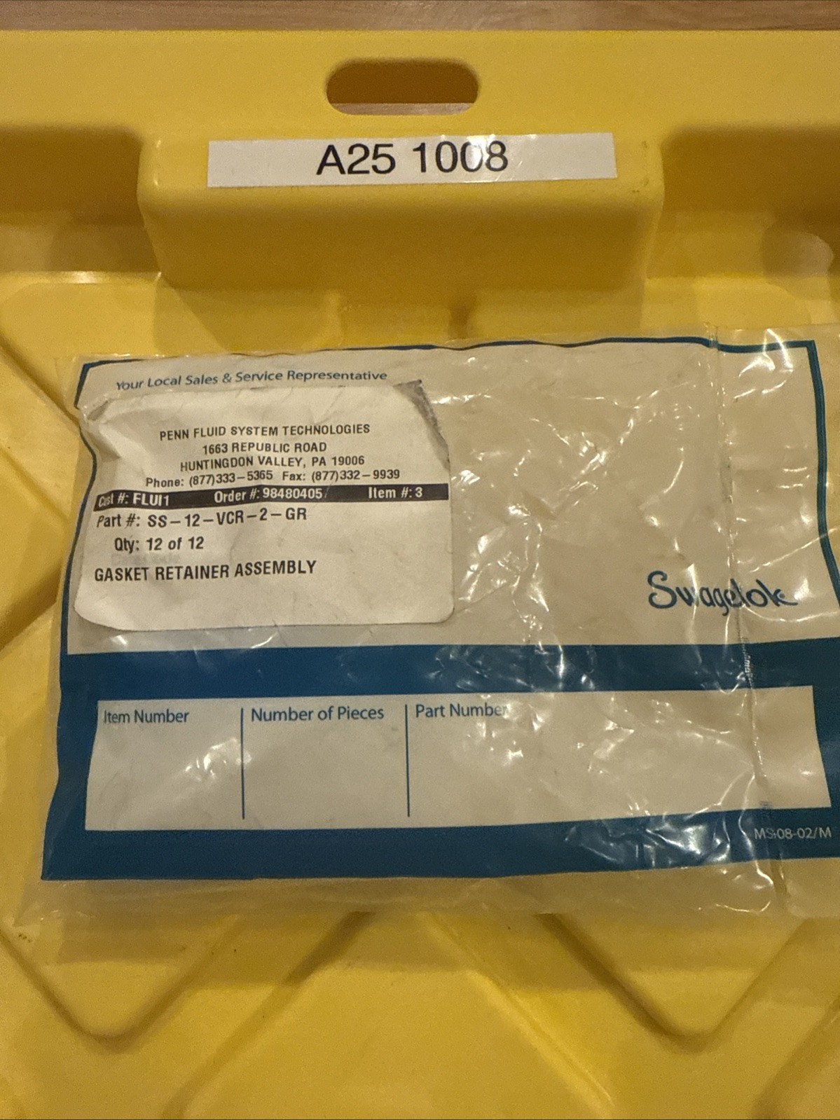 Pack Of 12 , Swagelok gasket retainer VCR 3/4″, SS-12-VCR-2-GR-VS #130Z39 BOX A