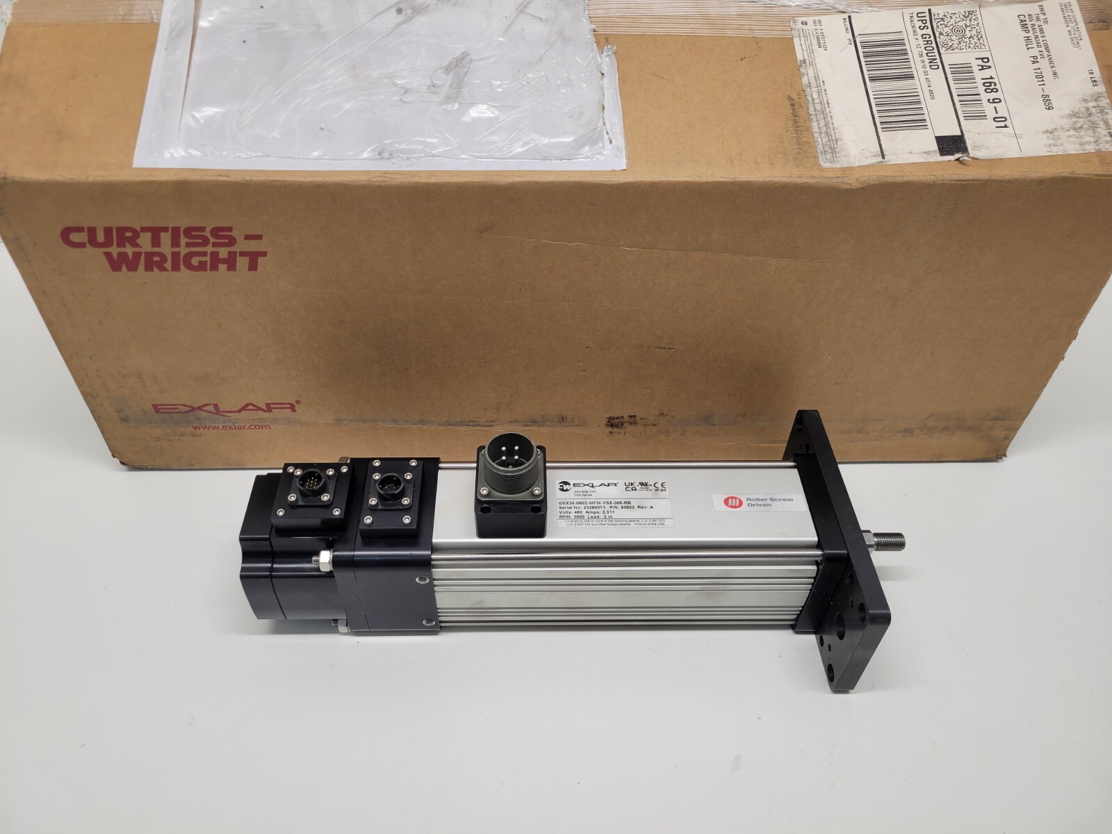 NEW! EXLAR SCREW DRIVEN ELECTRIC LINEAR ACTUATOR GSX30-0602-MFM-YS5-368-RB
