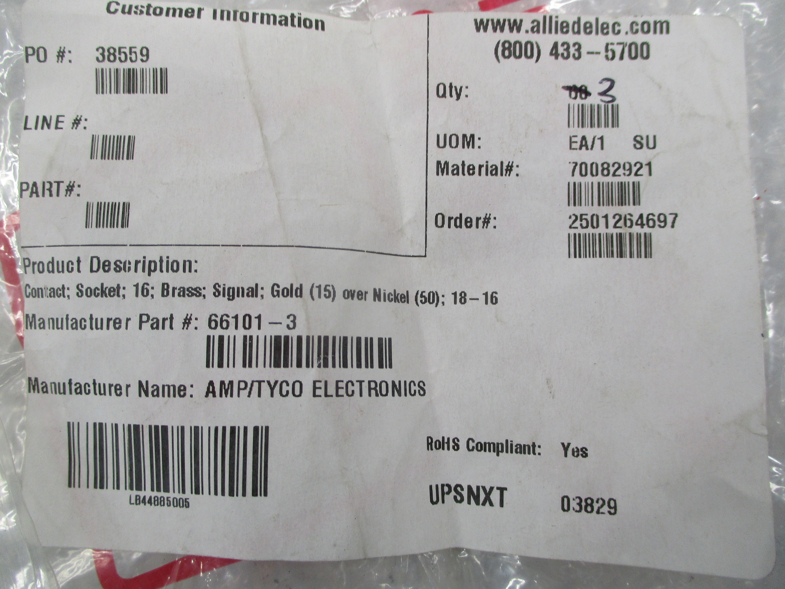AMP/TYCO ELECTRONICS 66101-3 CONTACT QTY OF 3 NSMP