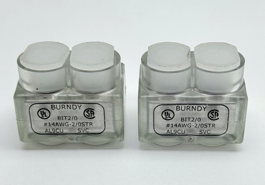 LOT OF 2, BURNDY BIT2/0 AL9CU INSULATED MULTI TAP CONNECTOR #14AWG-2/0STR, SVC