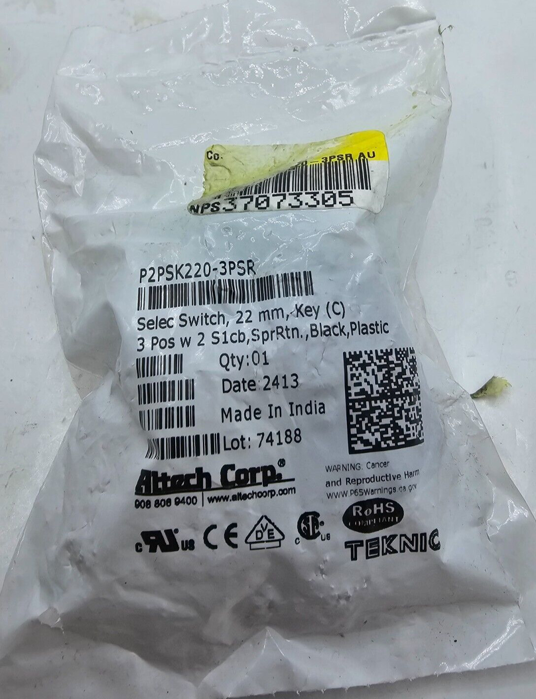 Altech Corp 3-Position Select Switch Push Button P2PSK220-3PSR