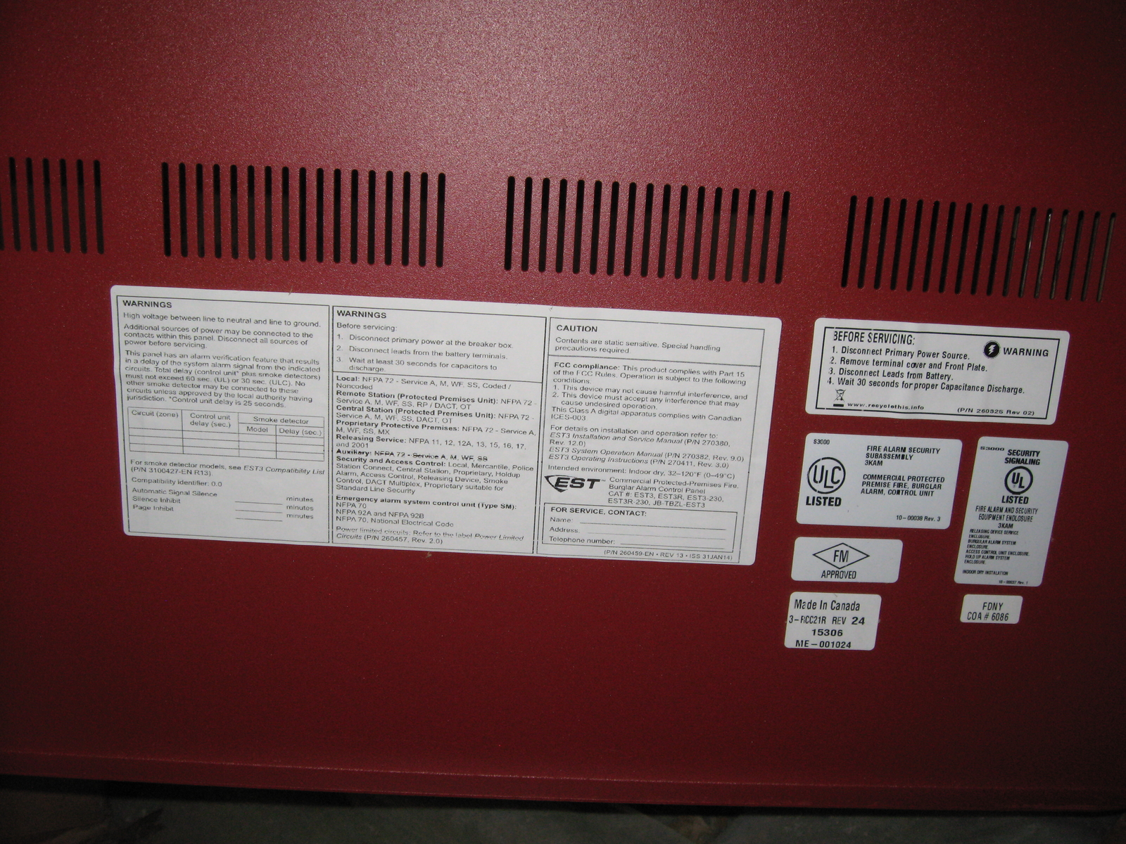 Edwards Est Ge 3-rcc21r Fire Alarm Red Remote Closet Enclosure