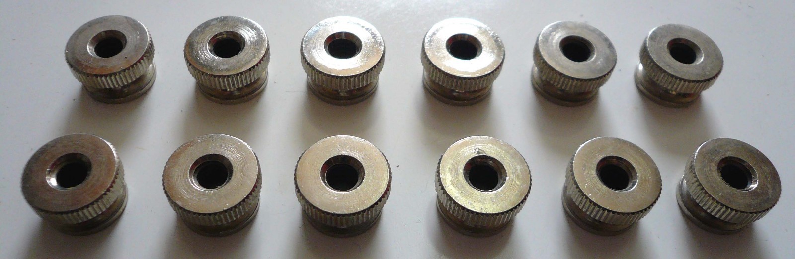 12 Nickel Plated Brass Knurled Nuts 1/4-20 Fully Threaded 5/8″ Diameter Head New