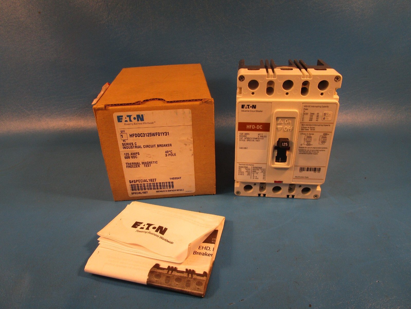 Eaton HFDDC3125WF01Y31, Molded Case Breakers (MCCBs) HFD 3P 125A 600V 50/60Hz 3P