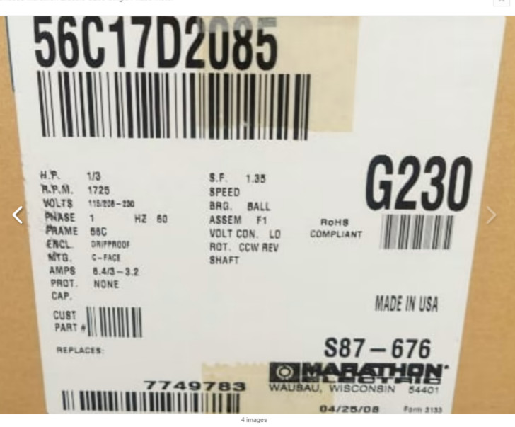 G230 General Purpose C-Face Marathon Motor Model # 56C17D2085