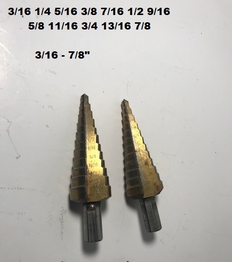 Step Drill Bits Titanium Cutter Cone 3/16 – 7/8, 1/4 – 3/4, 1/8 – 1/2″(Lot of 7)