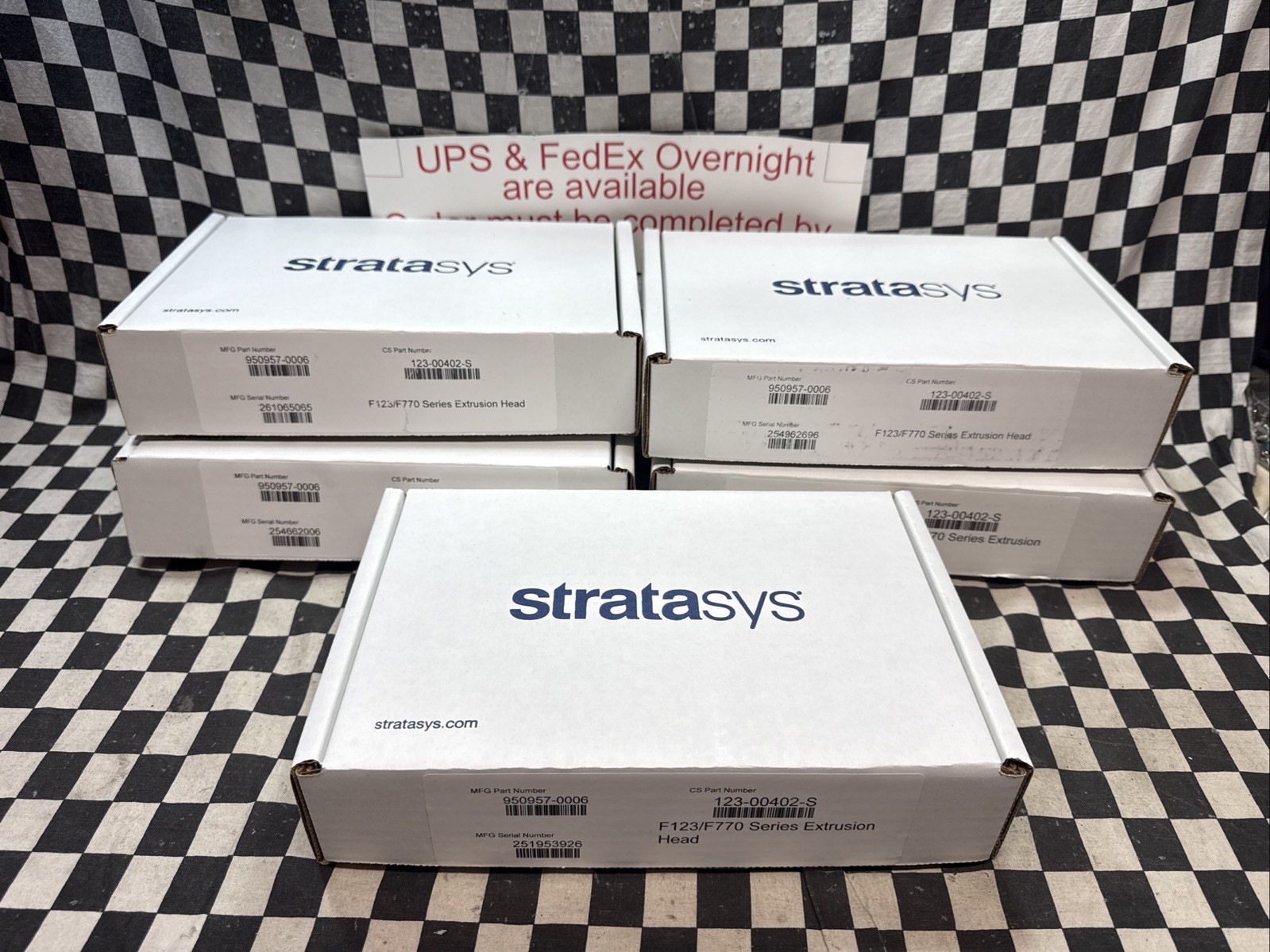 Stratasys EXTRUSION HEAD F123 SERIES 950957-0006, 123-00402-S, LOT OF 5