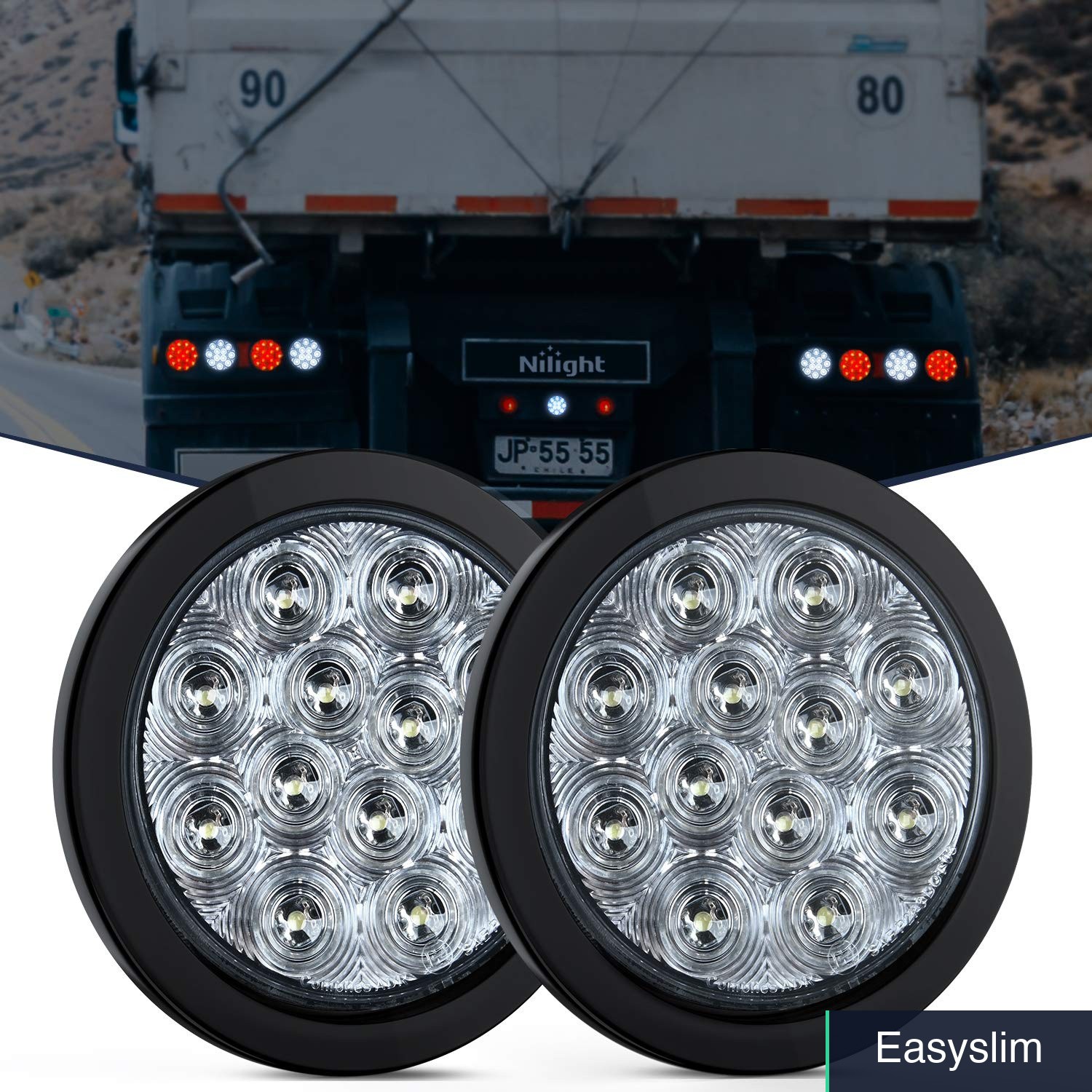 Reverse Light 4″ LED Round White 12 Piranha LEDs Truck Trailer 2 Pc