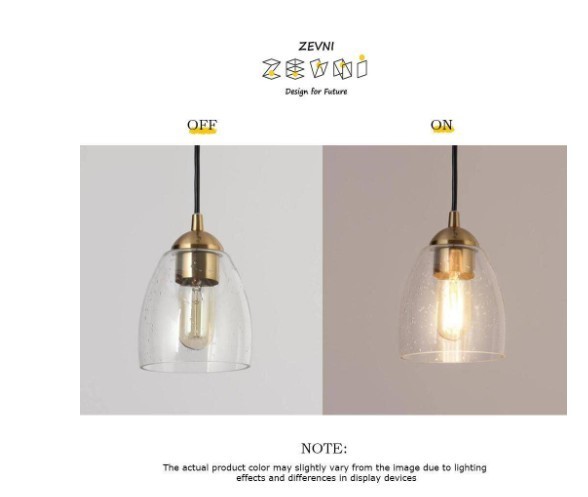 Zevni 1-Light Brass Gold Mini Pendant Light, Seeded Glass Black Pendant Hanging