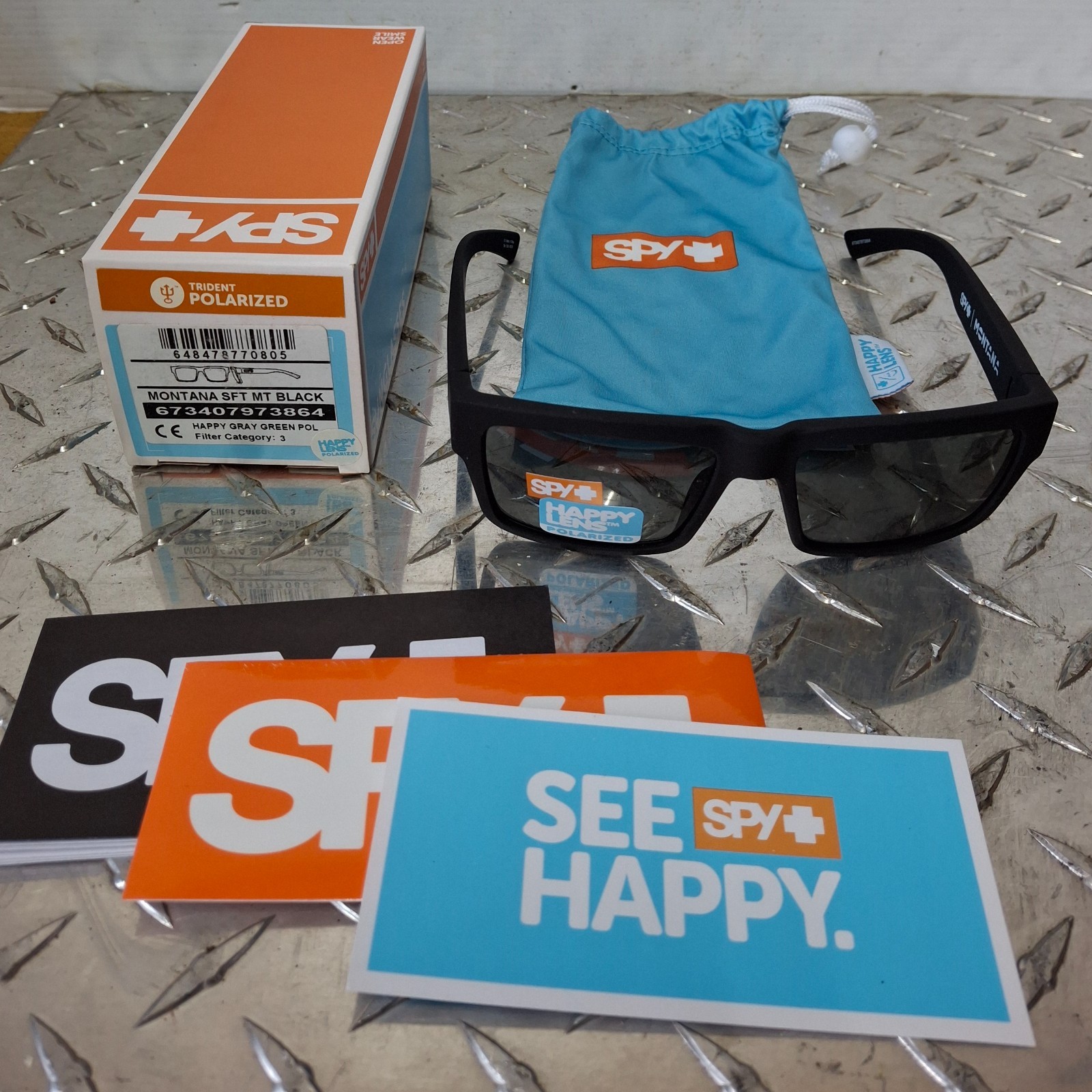 Spy Optics Sunglasses Montana SFT Matte Black Happy Grey Green Polarized