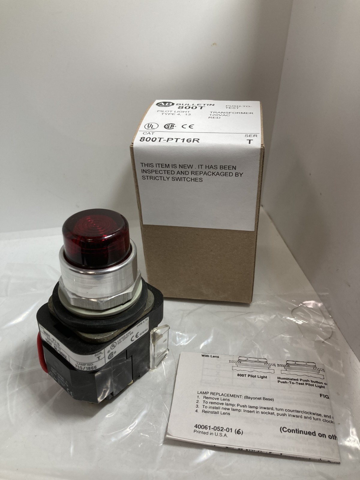 ALLEN BRADLEY 800T-PT16R PUSH TO TEST 120V XFMR RED 1NO/1NC SERIES T NIB