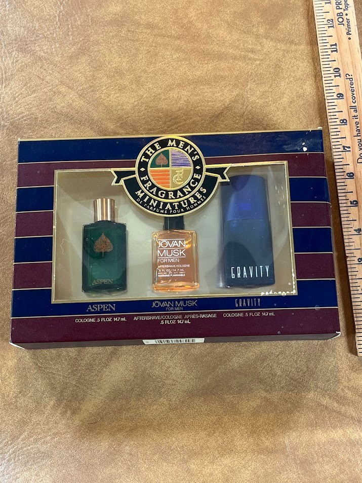Set Men’s Fragrance Minatures, Aspen, Jovan Musk, Gravity, 3 PCS