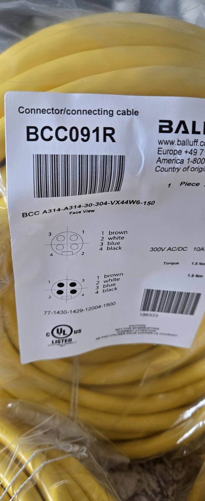 BALLUFF BCC091R A314-A314-30-304-VX44W6-150 BRAND NEW HEAVY 300V ACDC 10A