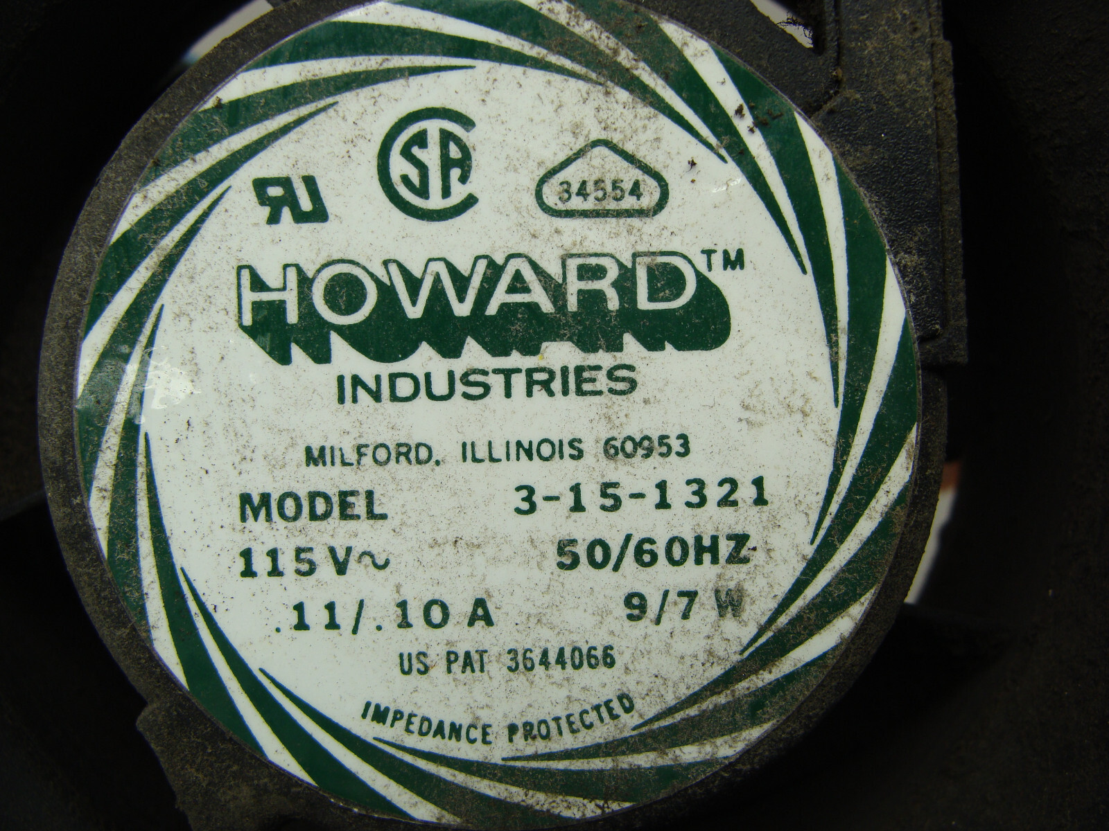 HOWARD INDUSTRIES AXIAL MUFFIN FAN MODEL 3-5-1321 115V .11/.10A 9/7W