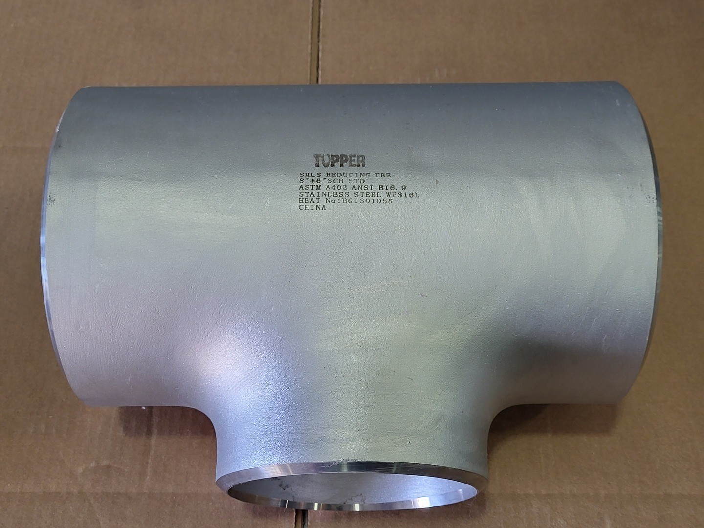 SURPLUS NEW TOPPER 8″ x 6″, Reducing Tee SCH STD WP316L ASTM A403 ANSI B16.9