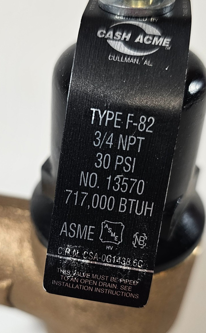Cash Acme 13570-0030 F82 3/4″ 30 PSI Medium Capacity Pressure Relief Valve New