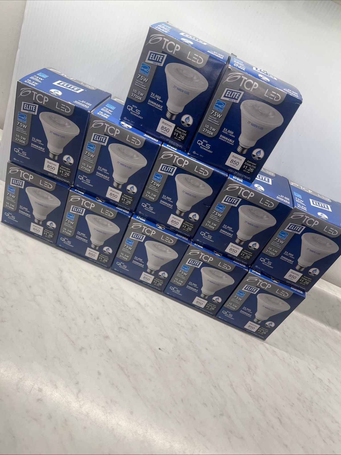 TCP Elite LED Lot of 12, 850 Lumens 10.5 2700K Dimmable Long Neck Lamp NIB