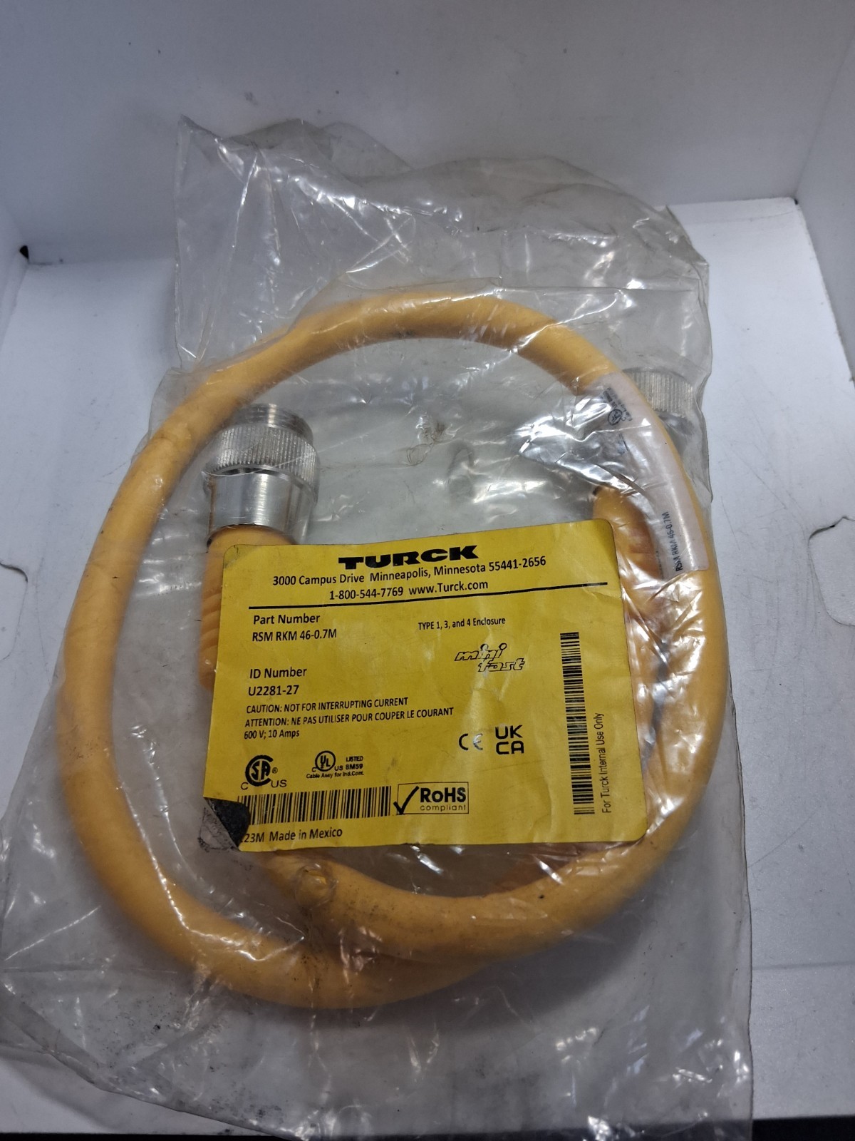 TURCK RSM RKM 46-0.7M (U2281-27) CORDSET DOUBLE ENDED MINIFAST STRAIGHT M-F NIB